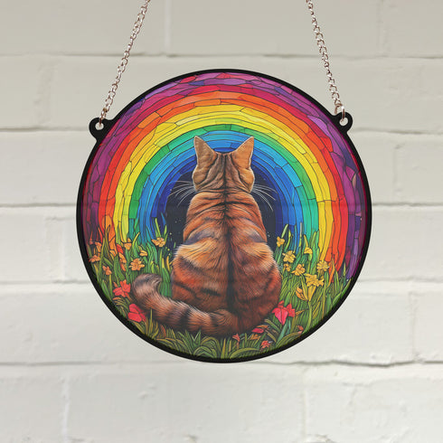 Tabby Cat Rainbow Bridge Stained Glass Effect Suncatcher